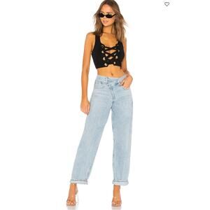 Agolde Jeans Womens 25 Criss Cross Upsized Straight Leg Distressed Blue Casual